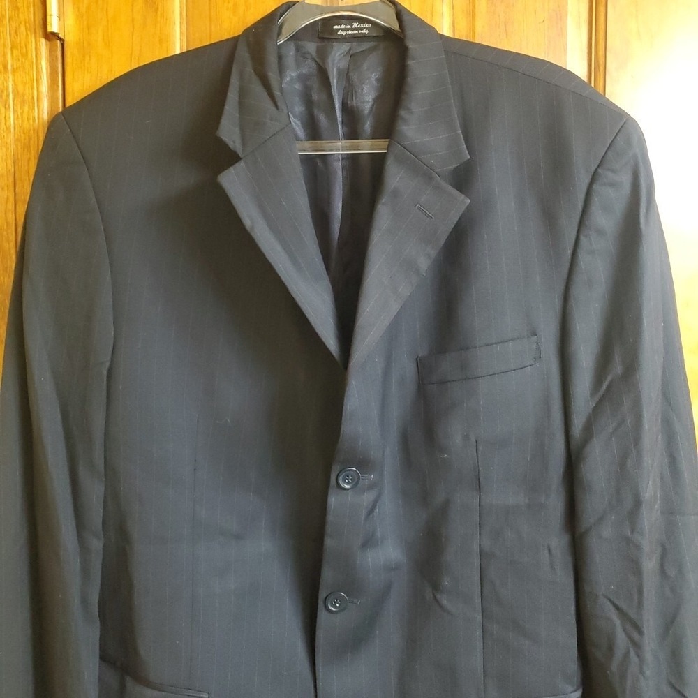Gianfranco Ruffini Mens 44L Black Pinstripe Worsted Wool Sport Coat Blazer